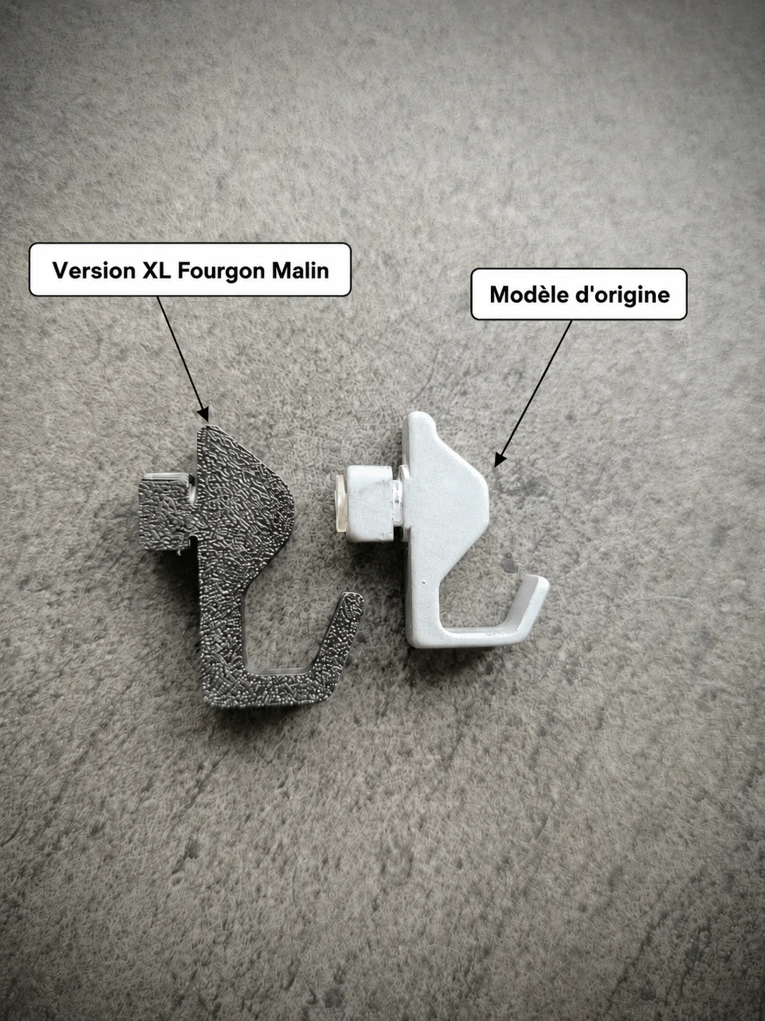 Comparaison entre le crochet XL Fourgon Malin et le modèle d’origine