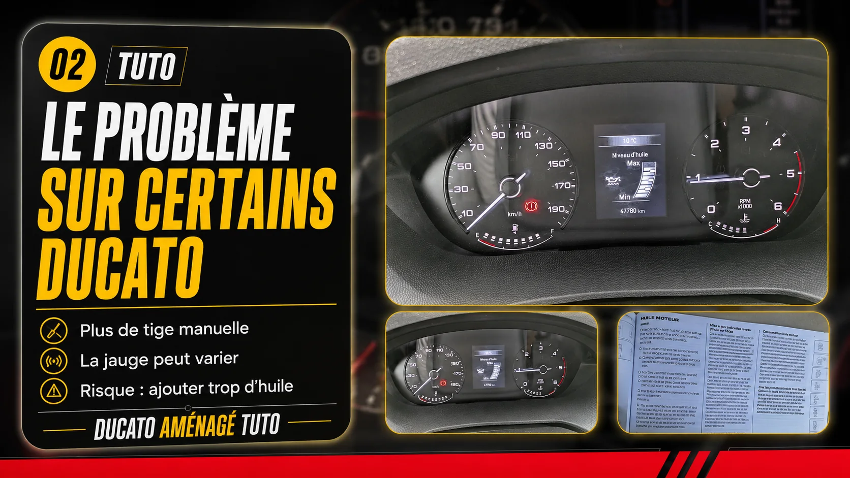 Affichage du niveau d’huile au tableau de bord d’un Fiat Ducato
