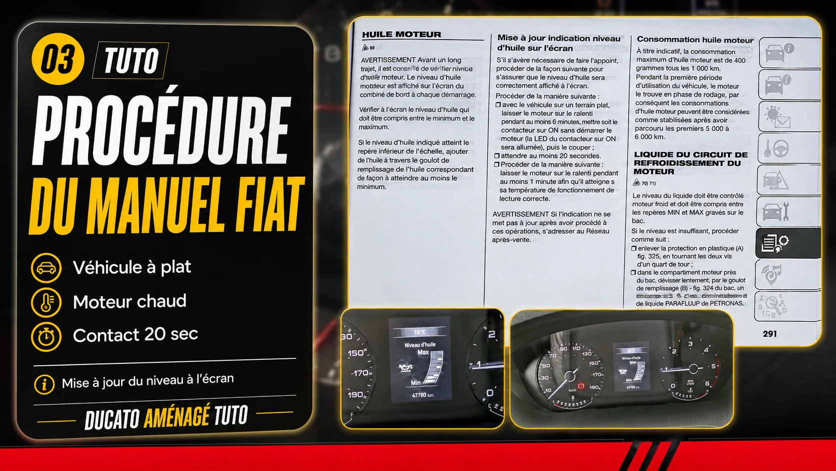 Extrait du manuel Fiat concernant la mise à jour de l’indication du niveau d’huile