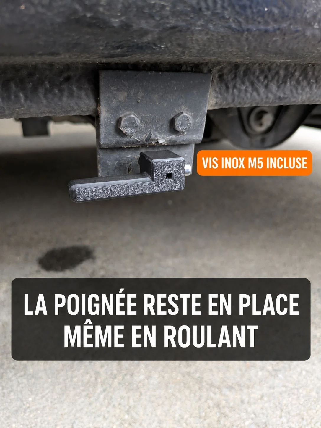 Poignée de vidange eaux grises avec vis inox M5 incluse, restant en place même en roulant